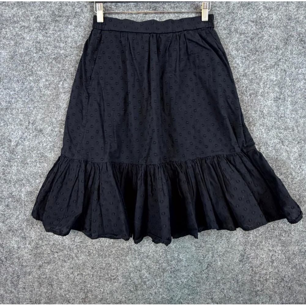 J.Crew A-Line Skirt Womens 2‎ Petite Black Clip Dot Ruffle Hem Dark Boho Cute